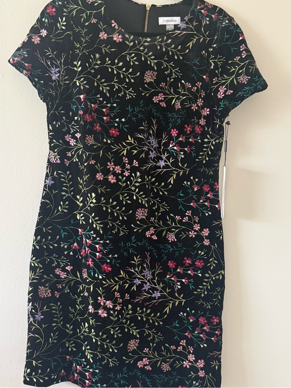 Calvin Klein Black Embroidered Floral Mini Dress